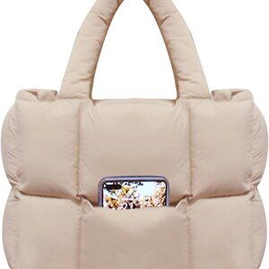 Puffer Tote Bag for Women, Lightweight Quilted Puffy Shoulder Handbag with Adjus